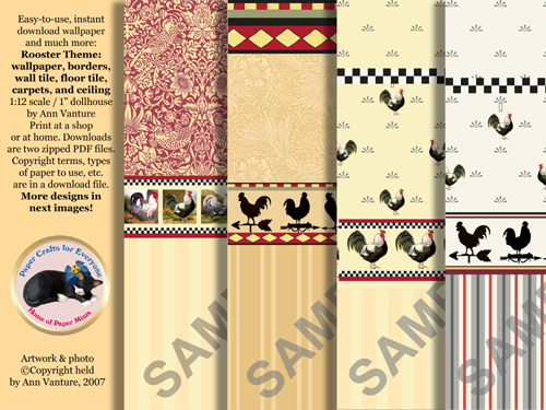 Rooster chicken theme wallpaper 1:12 scale